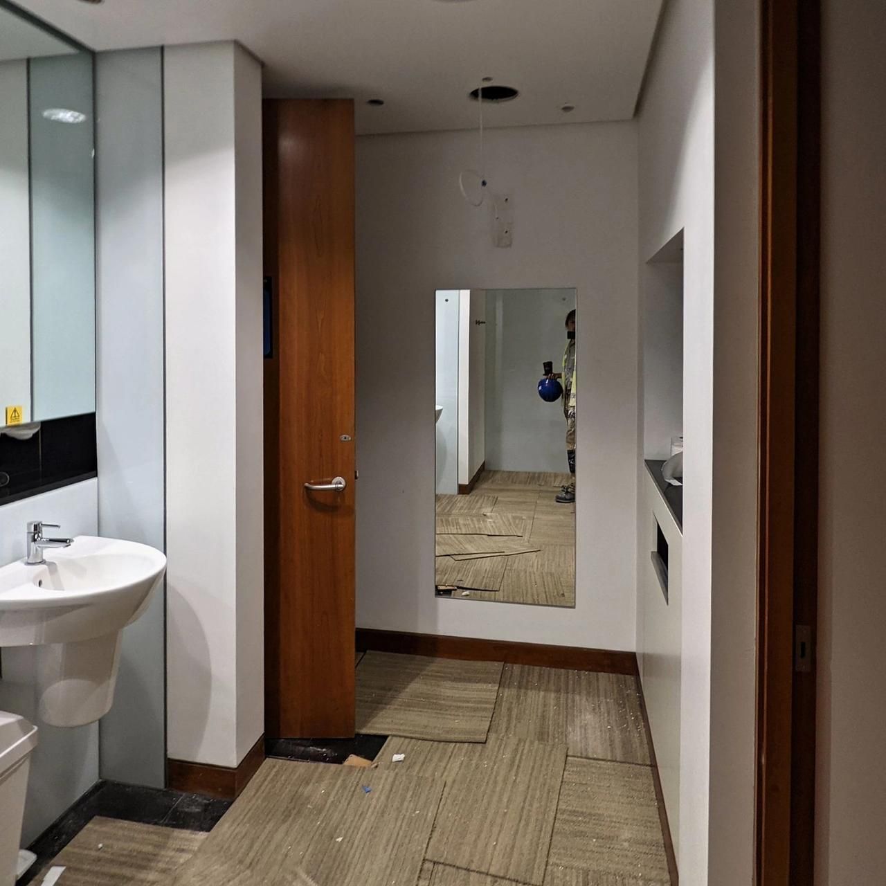 WC stripped to the studwork in August 2021 with the old basins still on the wall
